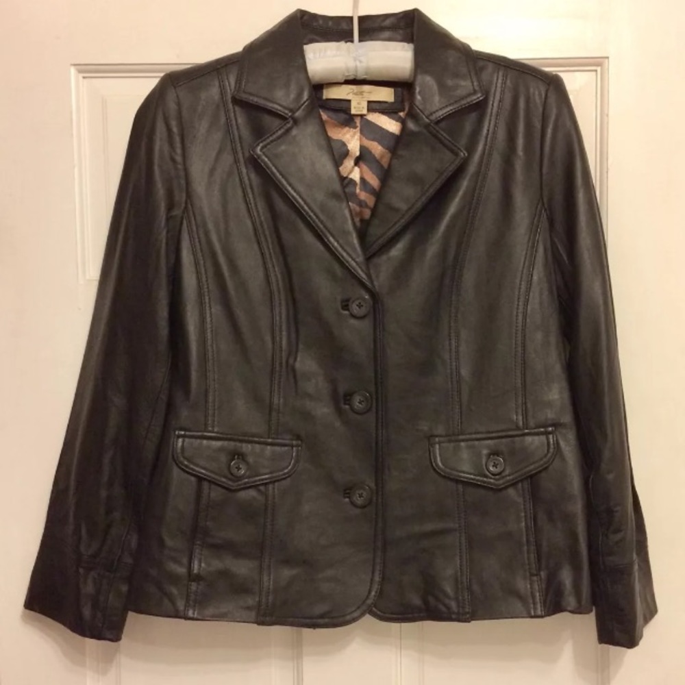 Niotta 100% Leather Black Blazer Jacket Size XS